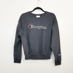 Vintage Champion Y2K Oversized Sweatshirt Faded Black Logo Small